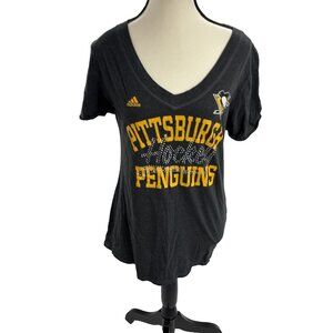 Adidas Womens Size M T Shirt Black Pittsburgh Penguins NHL Hockey Graphic Tee